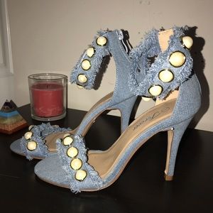 Denim & pearl heels